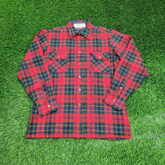 Adams-Row Country Wool Plaid Button Shirt Medium 21x28 Baggy Flannel - Picture 1 of 15